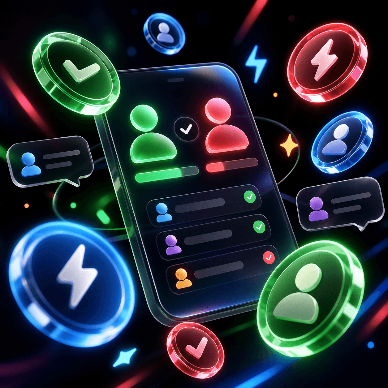 Glossy clout tokens floating around a social prediction app